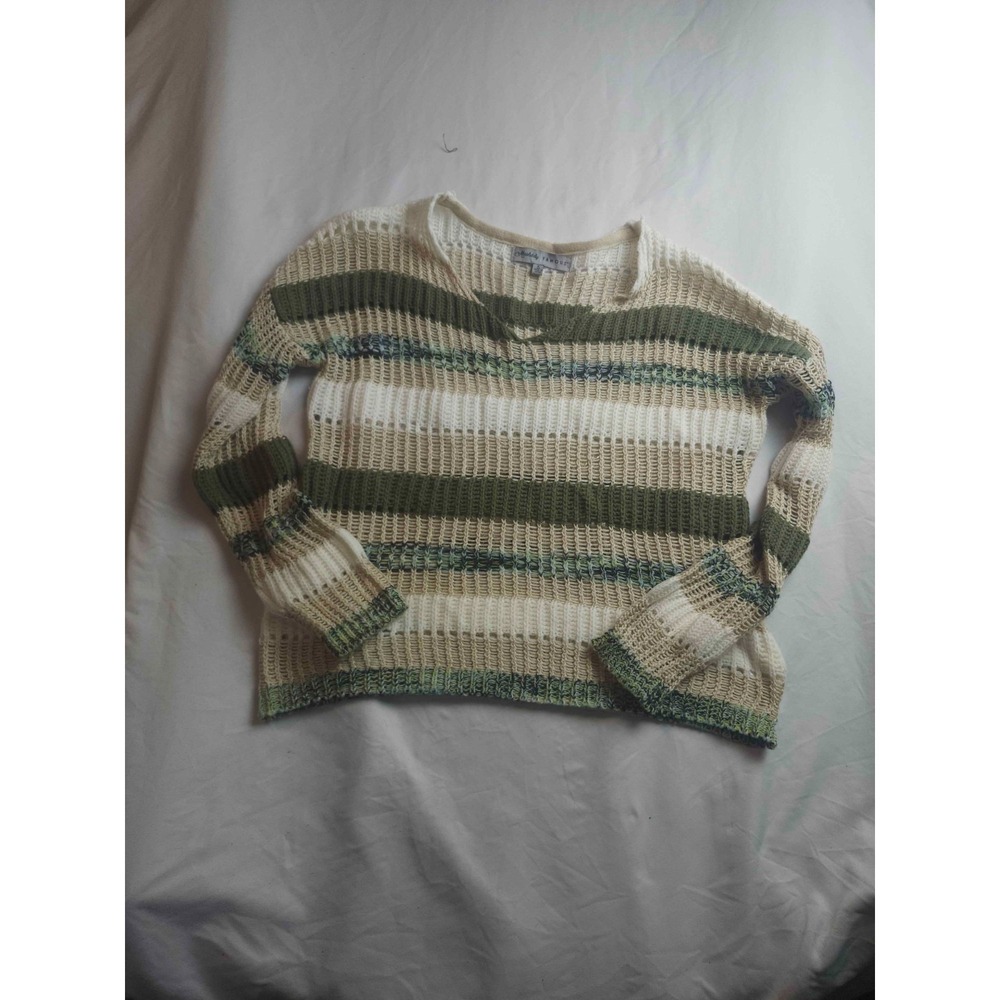 Absolutely Famous Sweater Womens S Green Striped Coastal Grandma Earthy Festival